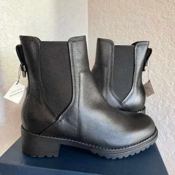 Cole Haan Camea Waterproof Leather Combat Boot,  Block Heel Black, Size 9.5 NWT - Picture 14 of 16